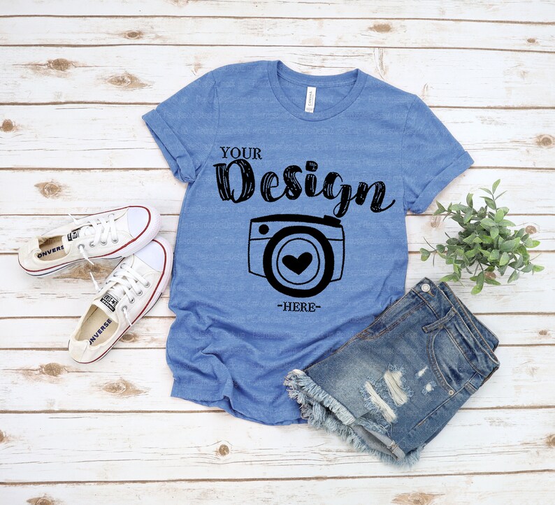 Download Bella Canvas 3001 Heather columbia blue Flat Lay Mockup ...