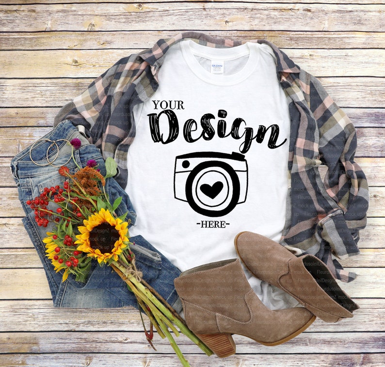 Download Gildan 64000 White Unisex TShirt mockup Gildan Softstyle ...