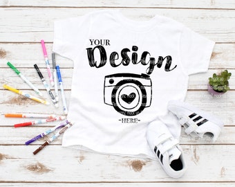 kids Bella Canvas 3001T White T-Shirt Toddler TShirt Flat Lay Toddler Flat Lay birthday kids mockup tshirt kids party mockup