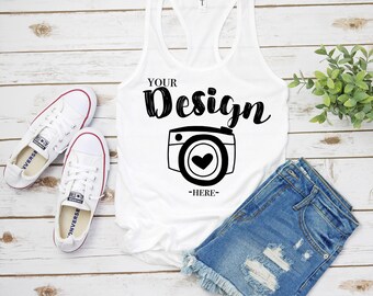 Next Level 1533 white, Tank Flat Lay, Racerback Tank Mock Up, Mock Up,Tank Top Mock Up, Flat Lay, T-Shirt Blank white tank top mockup