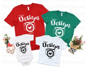 Bella Canvas 3001 kelly- red- White Flat Lay Mock Up Flat Lay Bella Canvas mock up T-shirt Mockup Christmas Mockup Family