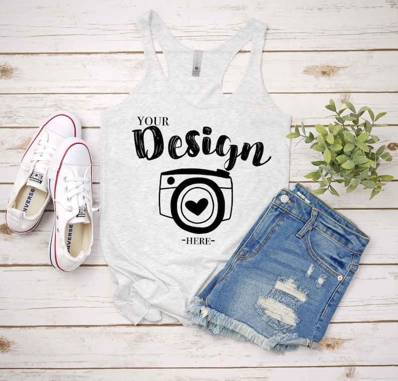 Racerback Tank Mock Up,Mock Up,Tank Top Mock Up Flat Lay Tank Flat Lay T-Shirt Blank Next Level 6733 Heather White
