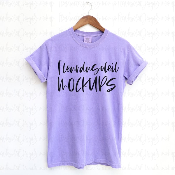 Comfort Colors 1717 Violet Adult Heavyweight RS T-Shirt mockup Comfort Colors mockup Short Sleeve Shirt Hanging t shirtmockup