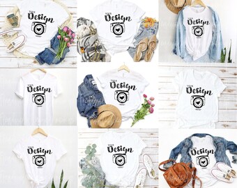 9 White Bella Canvas 3001 Shirt Mockups White T Shirt Mock Up Bundle T-shirt Mockup Tee Mock up JPG