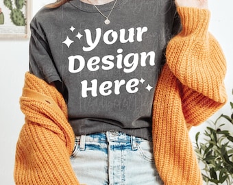 Pepper Comfort Colors 1717 tshirt Mockup | Model Mockup Comfort Colors C1717 Pepper Shirt Mockup | Pepper Comfort Color Shirt Mock