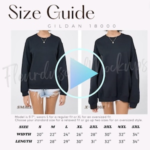 VIDEO mockup, Gildan 18000 Video Size Chart, Oversized Size Chart, Gildan Sweatshirt Size Chart, Size Chart Gildan 18000