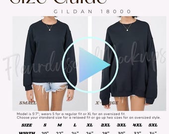 VIDEO mockup, Gildan 18000 Video Size Chart, Oversized Size Chart, Gildan Sweatshirt Size Chart, Size Chart Gildan 18000