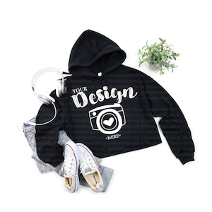 Bella Canvas 7502 black Mockup Women&#39;s Cropped Fleece Hoodie Mock Up Hoodie Mockup Crop Hoodie Sweatshirt Mockup