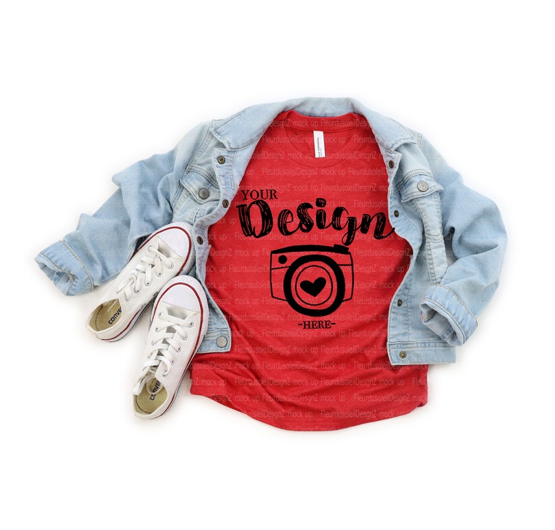 Download Kids t shirt mockup Bella Canvas 3001Y Youth Heather red ...