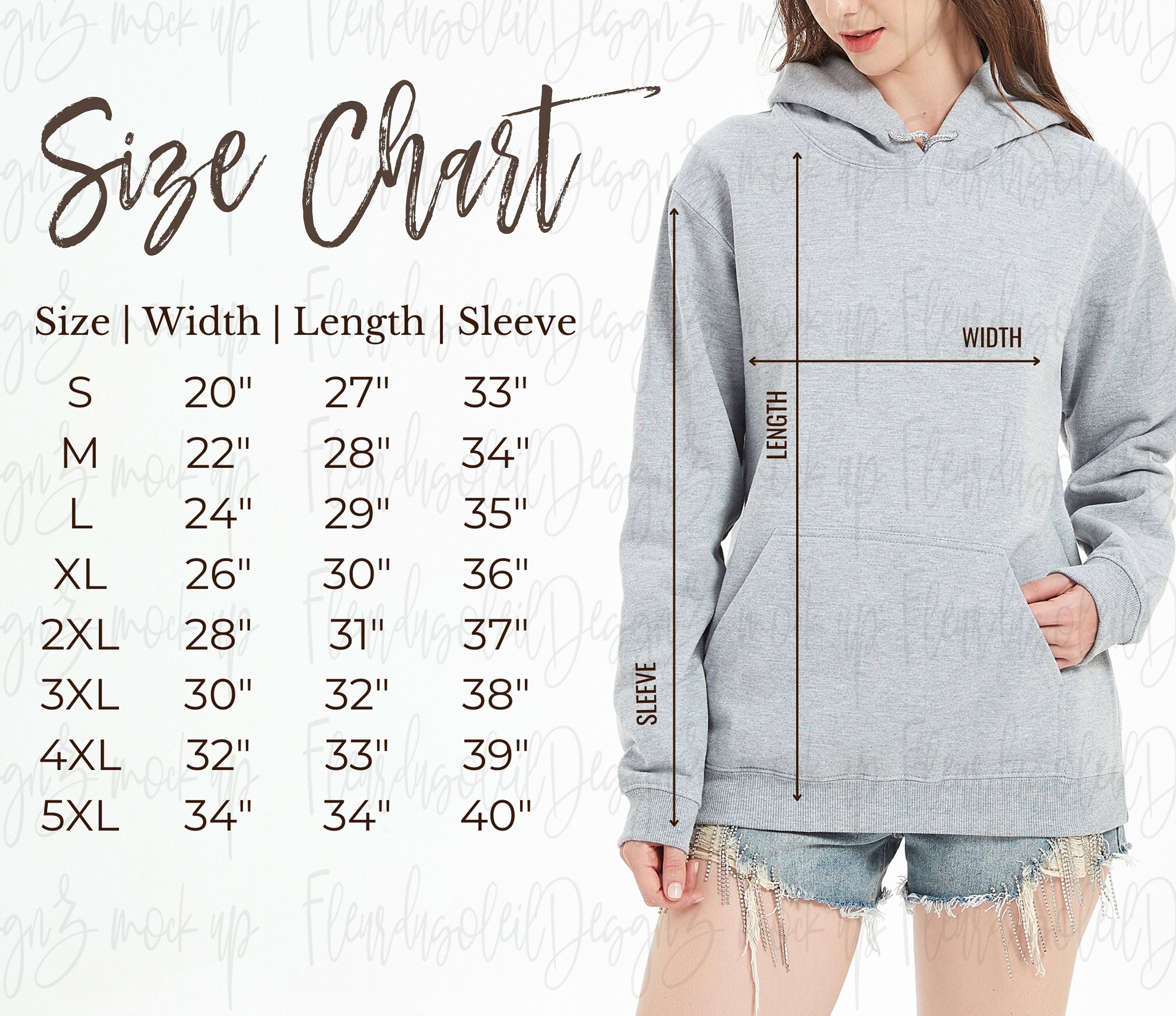 Size Chart Womens Lightweight Pullover Hoodie