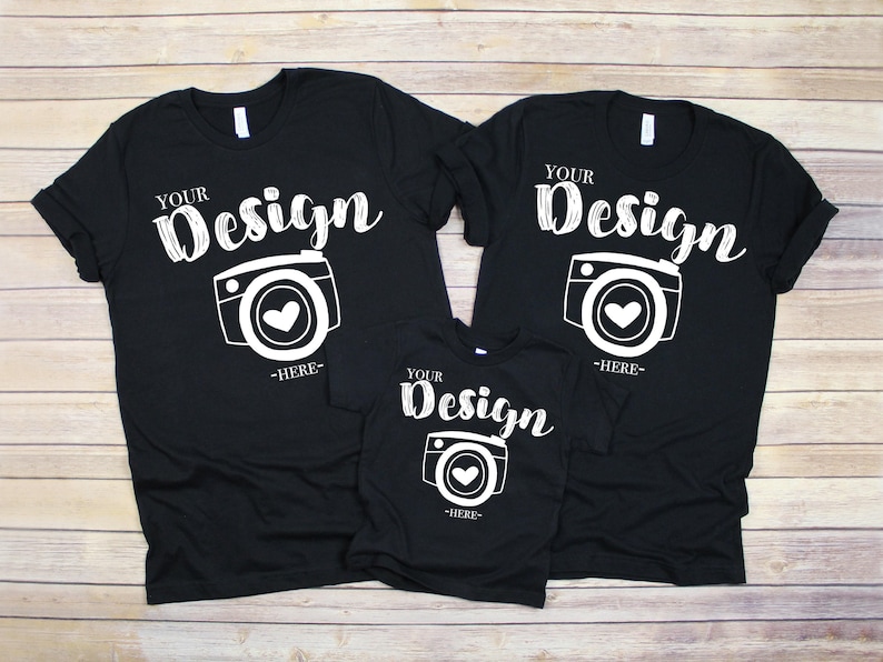 Family Blank Black T-Shirt  Bella Canvas 3001 3001T black Mock Up Shirts Family Flat Lay bella canvas mockups Family Flat toddler