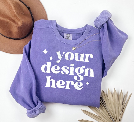 Comfort Colors 1566 Mockup Violet Flatlay Sweatshirt Mockup Purple Boho Crewneck Mockup Violet Mockup, 1566 Comfort Colors Flatlay Mockup