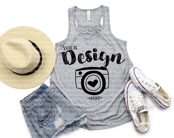 Bella Canvas 8800 Athletic Heather Mockup, Racerback Tank Mockup, Flowy Tank Top Mockup