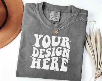 Comfort Colors 1717 pepper Adult Heavyweight RS T-Shirt mockup Comfort Colors mockup Short Sleeve Shirt flat lay mockup