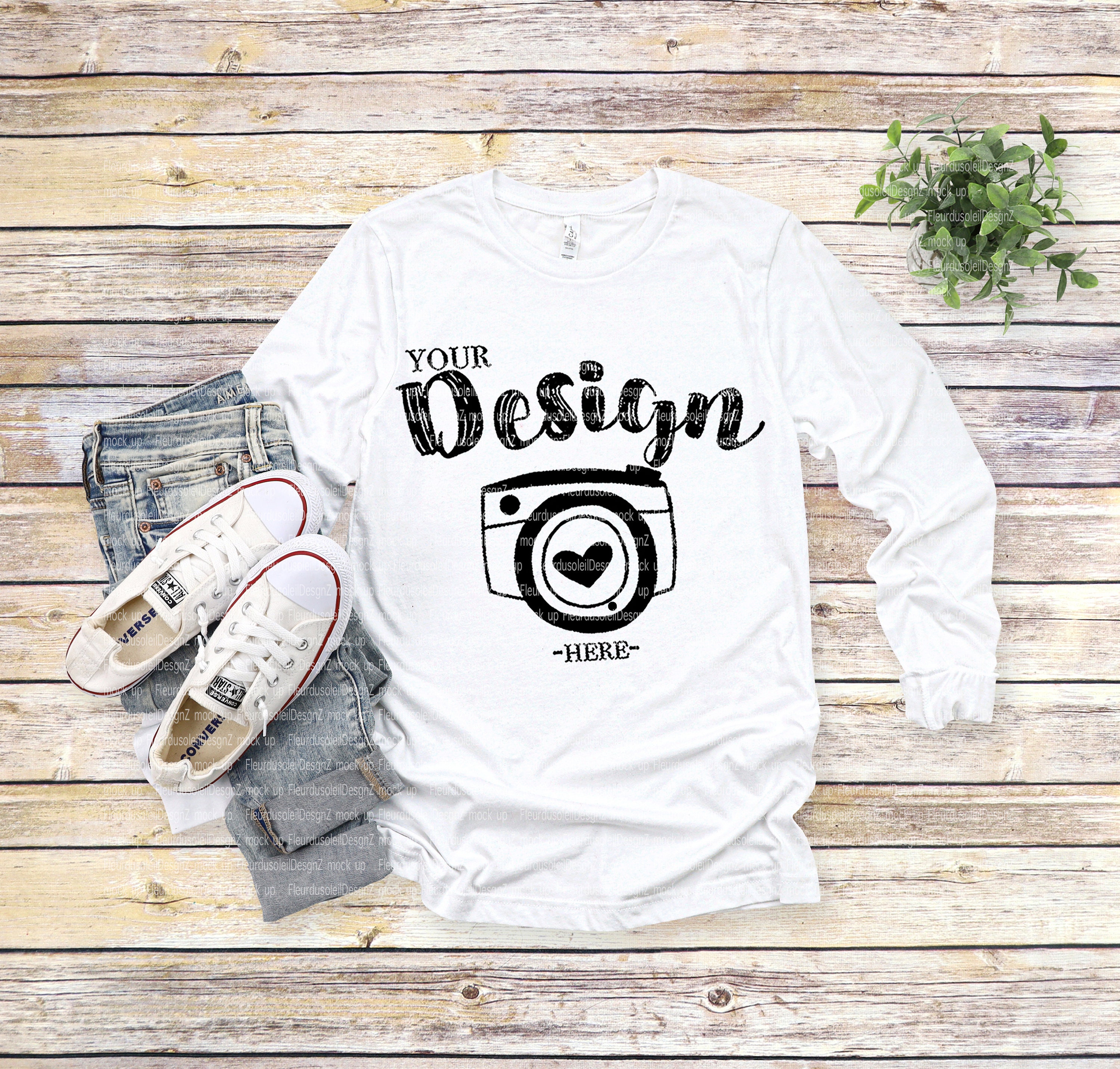 Download Bella Canvas 3501 White Unisex T-shirt Mock Up Long Sleeve ...