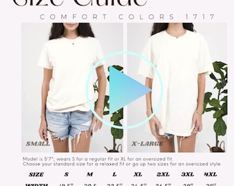 VIDEO Comfort Colors 1717 Größentabelle, Trendige Übergröße Größentabelle, T-Shirt Größe Anleitung, C1717 POD Größenvergleichstabelle