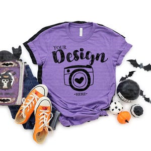 Bella Canvas 3001 Halloween Mockup Bundle, 4 Mockups Pack, BC3001 Tee, Simple Minimal Neutral Basic Plain Background Mockup, Real Photo image 5