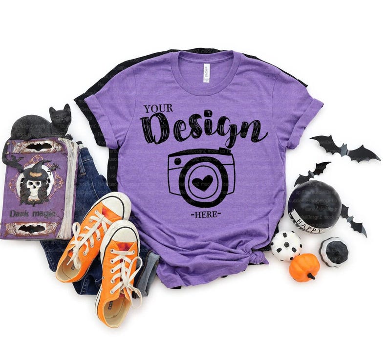 Bella Canvas 3001 Halloween Mockup Bundle, 4 Mockups Pack, BC3001 Tee, Simple Minimal Neutral Basic Plain Background Mockup, Real Photo image 5