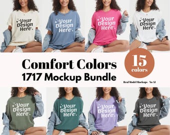 Comfort Colors C1717 T-Shirt Mockup Bundle | 1717 Tee Mockups | Real Model Photo | Boho Summer Fall Shirt Mockups | Cozy Neutral Aesthetic