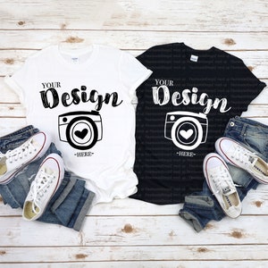 Gildan Family Blank T-Shirt Gildan 64000 White & Black Mock Up Shirts Family Flat Lay friends mockups Family Flat Couple
