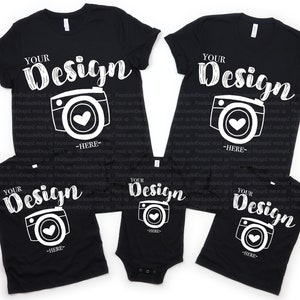 Family Blank Black T-Shirt Bella Canvas 3001/3001t/100b Black Mock Up Shirts Family Flat Lay bella canvas mockups toddler