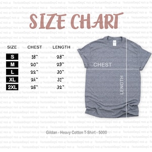 S-2XL Gildan Size Chart | Gildan 5000 Size Chart | Gildan mockup Size Chart | Gildan Unisex T-Shirt Mockup Size Chart
