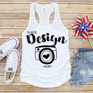 Patriotic Mockup 4th of July Mockup | Next Level 1533 White | Tank Flat Lay | Racerback Tank Mock Up | Mock Up | Tank Top MockUp image 1