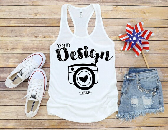 Patriotic Mockup 4th of July Mockup | Next Level 1533 White | Tank Flat Lay | Racerback Tank Mock Up | Mock Up | Tank Top MockUp