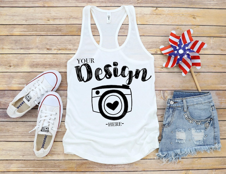Patriotic Mockup 4th of July Mockup | Next Level 1533 White | Tank Flat Lay | Racerback Tank Mock Up | Mock Up | Tank Top MockUp image 1