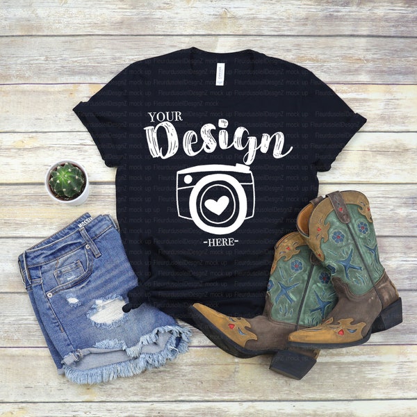 Western T-Shirt Mock Up | Cowgirl Cowboy Boots | 3001 Black | Bella Canvas t shirt Mockup |t-shirt mock ups