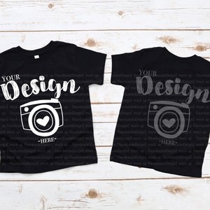 Devant et dos pour enfants Bella Canvas 3001T T-shirt noir pour tout-petits T-shirt à plat pour tout-petits pour tout-petits, anniversaire, maquette pour enfants, maquette de fête pour enfants
