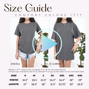 Guía de tallas de Comfort Colors 1717 (VIDEO), maqueta en video, guía de tallas de camisetas, tabla comparativa de tallas C1717 POD