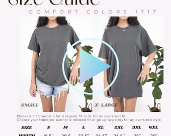VIDEO Comfort Colors 1717 Size Guide, video mockup, T-shirt Sizing Guide, C1717 POD Size Comparison Chart
