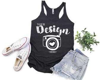 Next Level 6733 Vintage Black, Tank Flat Lay, Racerback Tank Mock Up,Mock Up,Tank Top Mock Up, Flat Lay T-Shirt Blank black tank mockups