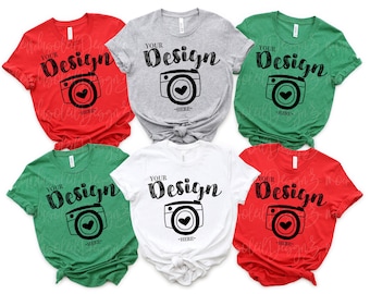 Christmas mockup 3001 mockup multiple Family Bella Canvas 3001 Mock Up Family t-shirt mockup bella canvas group xmas white t-shirt mockup