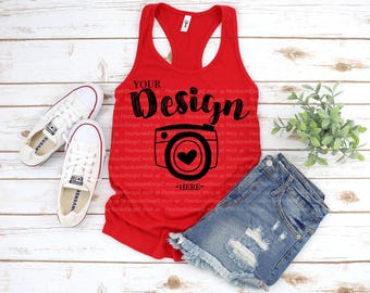 Mockup Next Level 1533 Rosso, Canotta Disposta Piatta, Canotta Racerback Mock Up, Mock Up, Canotta Mock Up Next Level mockup tank mockups