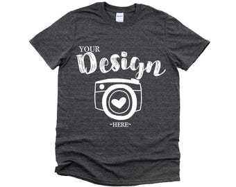 Gildan 64000 Dark Heather gray Unisex TShirt mockup Gildan Softstyle Tshirt Mockup Flat Lay Shirt Mock Up Fall mockup