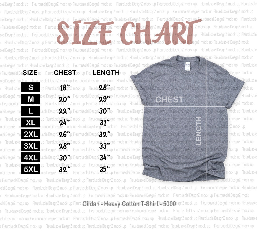 Gildan Size Chart Gildan 5000 Size Chart Gildan Mockup - Etsy