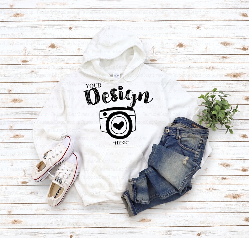 Download Gildan 18500 Hooded Sweatshirt Brand White hoodie Mockup | Etsy
