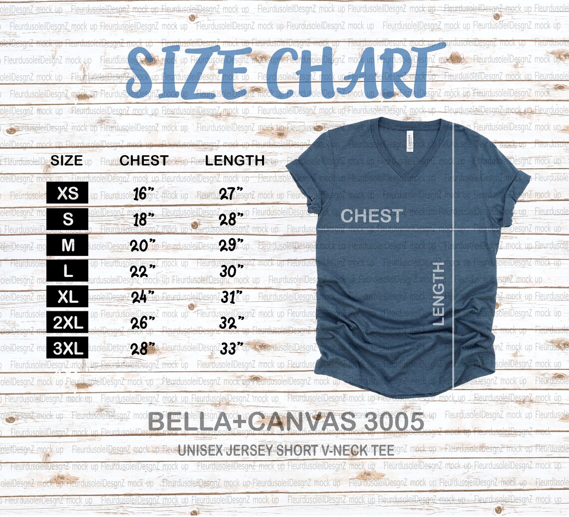 bella canvas v neck size chart