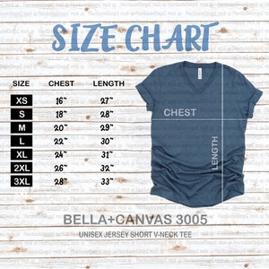 V-neck Bella Canvas Size Chart | Bella + Canvas 3005 Size Chart | Bella Canvas mockup Size Chart | bella canvas Size