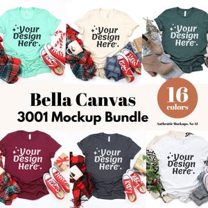 Paquete de maquetas navideñas / Maquetas de camisetas Bella Canvas 3001 / Diseño plano navideño con fotos reales / Estética navideña acogedora imagen 3