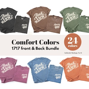 Pacchetto di mockup fronte e retro Comfort Colors 1717, CC1717 Tee piegata in piano, foto reale, mockup di sfondo semplice e minimale neutro