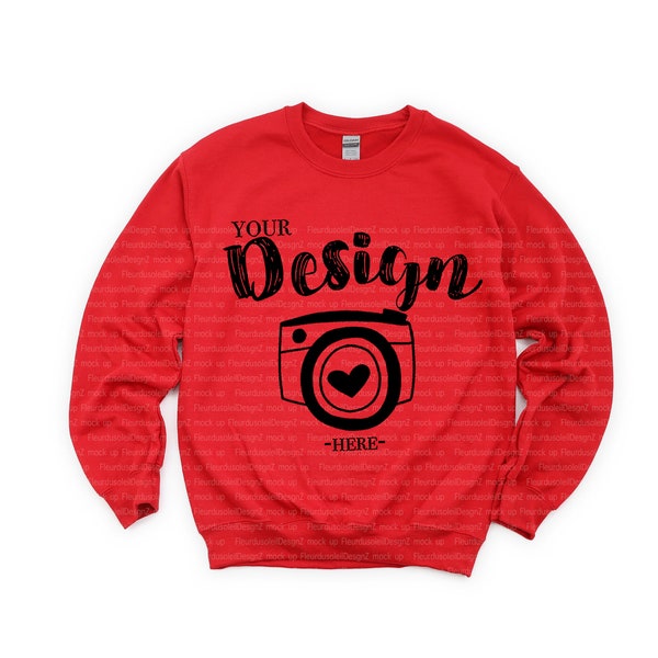 Gildan 18000 Heavy Blend Crewneck Sweatshirt Red Sweatshirt Mockup 18000 Mock Up Flat Lay Gildan Mockups Sweatshirt Mockup