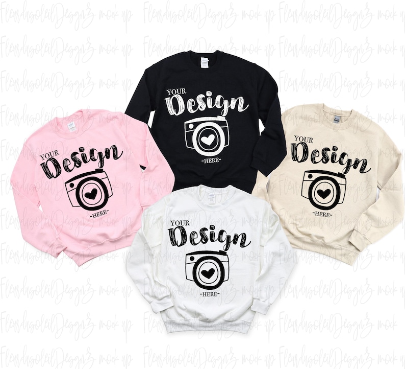 Gildan 18000 Crewneck Sweatshirt Mockup 18000 Mock Up Sweatshirt Mockup Family mockup Gildan18000 White-Sand-Black-pink