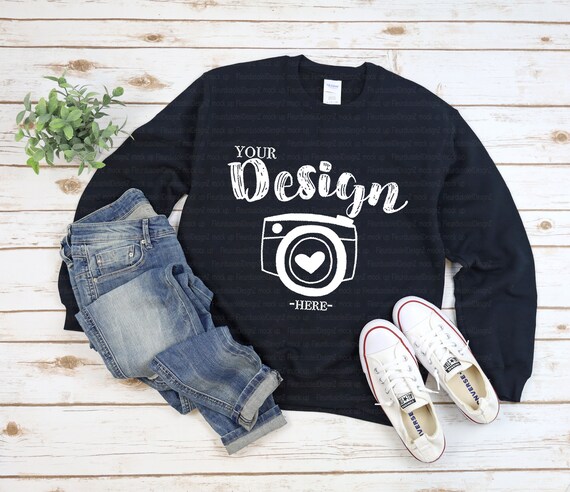 Gildan 18000 Heavy Blend Crewneck Sweatshirt Black Sweatshirt Etsy