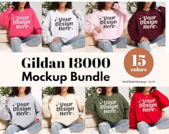 Gildan 18000 Sweatshirt Mockup Bundle  Real Model Mock G180 Crewneck Sweatshirt Mock-up Bundle Print On Demand Gildan Mockup Bundle