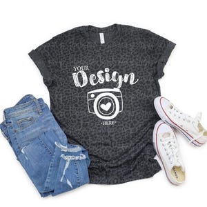LAT 6901 black leopard Unisex T-Shirt Mock Up LAT Mock Up tshirt mockup spring tee mockup flat lay