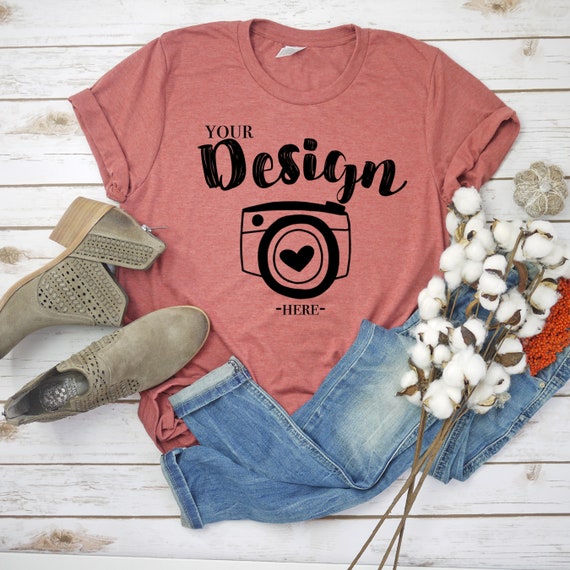 Bella Canvas 3001 Heather Clay Flat Lay Mockup Mock Up Mock Etsy