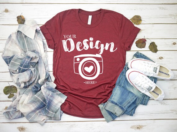 Bella Canvas 3001 Heather Cardinal Flat Lay Mockup Mock Up Etsy